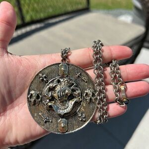 EDWARDIAN knight medallion Vintage Silver Medallion Necklace 21 inches 🥳